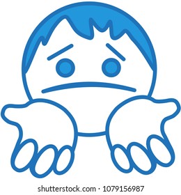 emoji with poor sorry man standing on his knees & begging for help or mercy or asking for forgiveness with stretched palms & upset & miserable expression on his face with pulled down lip corners