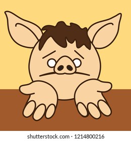 emoji with poor sorry pig man that is standing on his knees & begging for help or mercy or asking for forgiveness w. stretched palms & upset & miserable facial expression w. pulled down lip corners