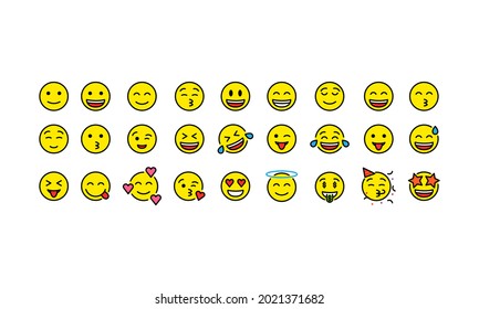 Emoji positive vector set. Positive smile emoticons isolated on white background. Vector icons EPS 10