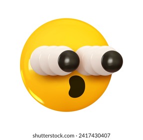 Emoji with protruding eyes. Emotion 3d cartoon icon. Yellow round emoticon. Vector illustration