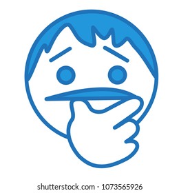 emoji with puzzled man thinking about a problem & unsure what to decide while touching his lips with thumb & finger & scratching his chin, decisive pose & gesture with hand that touch mouth, eps 10