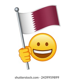 Emoji mit Katar Flagge Große Größe von gelben Emoji lächeln