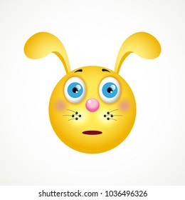Emoji, rabbit's face, emotions, bewilderment, surprise. Vector.