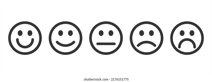 Emoji rating system vector isolated. Smiley face icon collection, bad and good opinion.