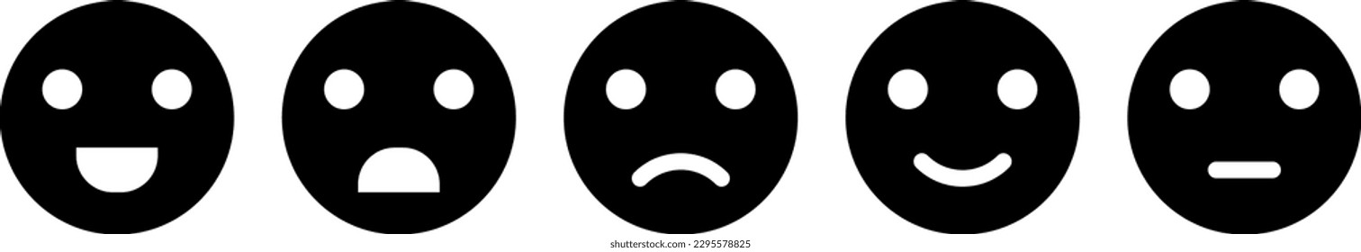 Vector de sistema de clasificación Emoji aislado. Icónica ilustración del nivel de satisfacción. Alcance para evaluar las emociones de su contenido. Comentarios en forma de emociones. Eps 10.