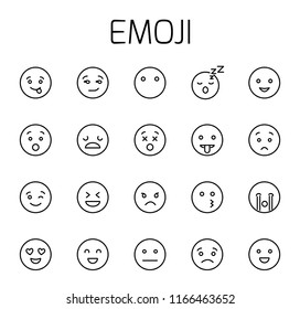 Emoji related vector icon set. Well-crafted sign in thin line style with editable stroke. Vector symbols isolated on a white background. Simple pictograms.