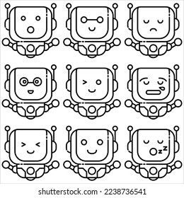 Emoji robot outline style part three