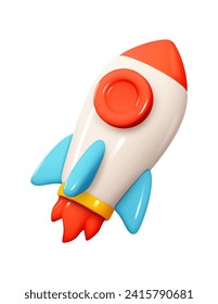 Emoji Rocket flying up. Emotion 3d cartoon icon. Vector illustration