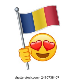 Emoji con la bandera de Rumania Grande tamaño de la sonrisa de emoji amarillo