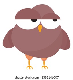Emoji of a rose-colored owl with two bulging eyes rolled left  yellow feet and curved stout beak looks weary while standing  vector  color drawing or illustration