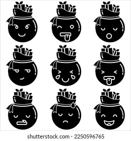 Emoji sack icon set glyph style part two
