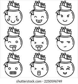 Emoji sack icon set outline style part two