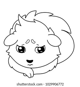 Emoji with a sad cavy. Cartoon guinea pig, line drawing, Sad emoticon,  isolated on transparent background 