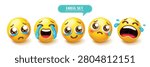 Emoji sad expressions clipart set. Glossy emoji character faces showing sad, crying, and unhappy emoticon collection. Vector illustration. 
