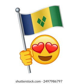 Emoji with Saint Vincent and the Grenadines flag Large size of yellow emoji smile