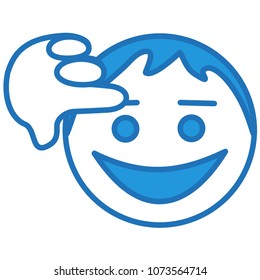 emoji with saluting man that shows his respect by touching his head or forehead with right hand, salute gesture formed by finger placed on temple, ball or circle shaped face, simple facial expression