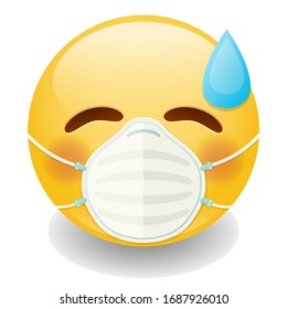 Emoji with sanitizer mask. Face emoticon closed eyes. Vector design illustration. Doctor with virus protection.