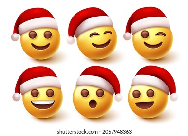 Emoji santa christmas character vector set. Santa claus emojis characters in facial expression isolated in white background for xmas icon collection design. Vector illustration.
