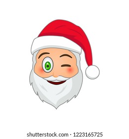 Emoji Santa Claus. Winter Holidays Emoticon. Santa Clause In Wink Emoji Icon