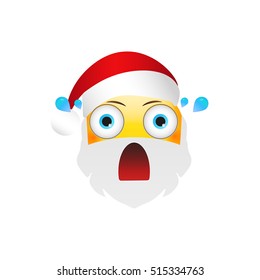 Emoji Santa Claus. Winter Holidays Emoticon. Scared Emoticon. 