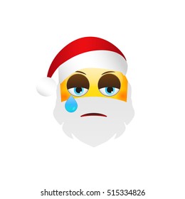 Emoji Santa Claus. Winter Holidays Emoticon. Crying Emoticon. 