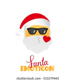 Emoji Santa Claus. Winter Holidays Emoticon. Kiss Character