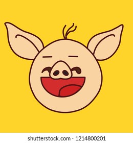 emoji with satisfied pig character looking sideways that just saw something awesome & now has a happy smiling face with facial expression of awesomeness, simple hand drawn emoticon