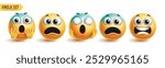 Emoji scared characters vector set. Emoticon 3d icon collection in shock, afraid, frightened, worried and nervous facial expression in white background. Vector illustration for graphic design elements