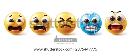 Emoji scared emoticon characters set. Emojis emoticons in afraid, frightened, shocked, frozen, worried and afraid facial expression character elements collection. Vector illustration emojis scared 