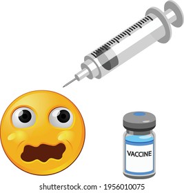 Emoji scared of vaccine and injection vector icon