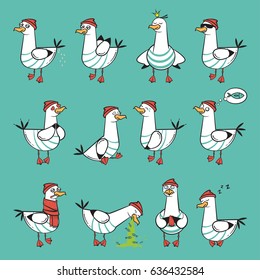 Emoji seagull vector set.