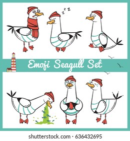 Emoji seagull vector set with lighthouse. Part 1