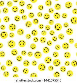 Emoji seamless pattern background. Simple smile yellow emoticons. Vector illustration.