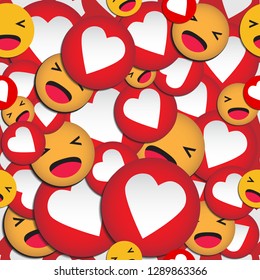Emoji seamless pattern with hearts and funny smile. Vector illustration. EPS10