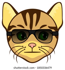 emoji with serious emotionless security cat wearing dark glasses that symbolize respect and authority, simplistic facial expression vector illustration, simple hand drawn emoticon