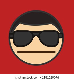 emoji with serious emotionless security man that is wearing dark glasses that symbolize respect and authority, simple colored emoticon, simplistic colorful pictogram, eps 10 vector illustration