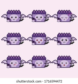The emoji set from the calendar has various cute faces, with a Halloween theme. Illustration of flat cartoon character. Isolated against a white background. The concept of a table calendar character.