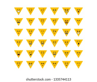 Emoji Set Collection in Modern flat Style. Design Art Trendy Communication Funny flat Emoji icons triangle faces Feedback with different emotions. illustration set Isolated on white background