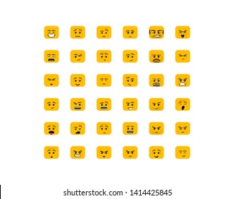 Emoji Set Collection in Modern flat Style. Design Art Trendy Communication Funny flat Emoji icons square faces Feedback with different emotions. illustration set Isolated on white background