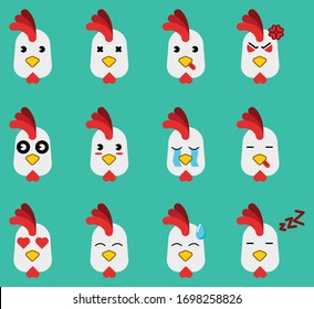 Emoji-Set süßes Huhn in flachem Design