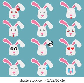 Emoji conjunto de conejo lindo de diseño plano