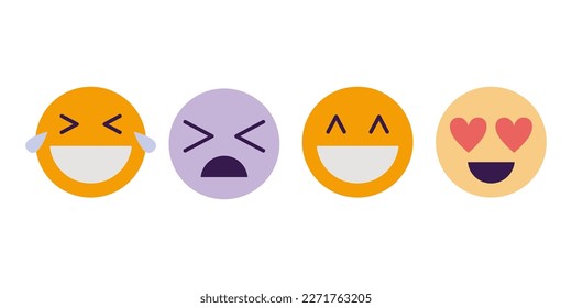 Emoji set with different reactions for Social Network, cartoon style. Trendy modern vector illustration isolated on white background, hand drawn, flat design. 