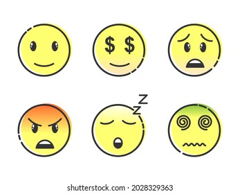 Emoji set, doodle emoticons, vector illustration.