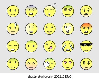 Emoji set, doodle emoticons, vector illustration.