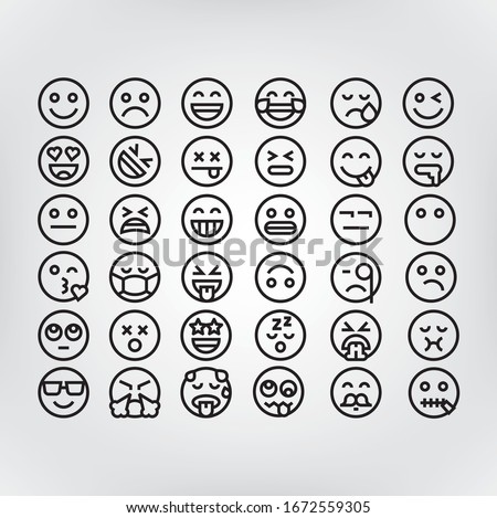 Emoji set.  Faces in a linear style. Vector graphic, abstraction. Icons for social networks and mobile applications.