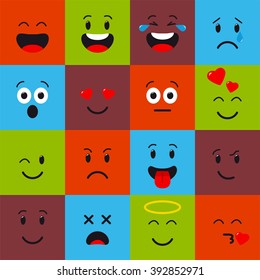 Emoji set. Flat style avatar isolated on white background. Cute smile icons. Emoticon collection