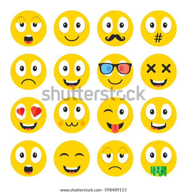 Emoji Set Funny Cartoon Emoticons Cute Stock Vector Royalty Free