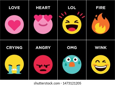  Emoji set icons with differents reactions Vector, color icon set on black background