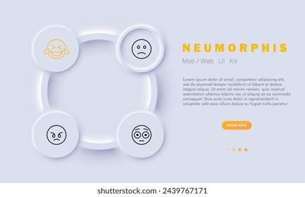 Emoji set line icon. Chatting, joy, surprise, smile, laughter, sadness, disgust. Neomorphism style. Vector line icon for business and advertising