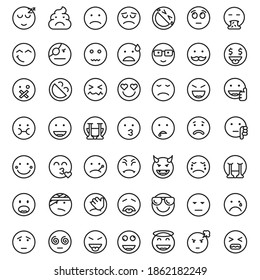 Emoji set. Set of thin line smile emoticons isolated on a white background. Vector illustration